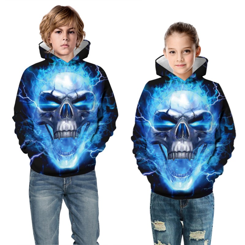 Kids Halloween Daily Going Out Skull Pattern Long Sleeve Hoodie