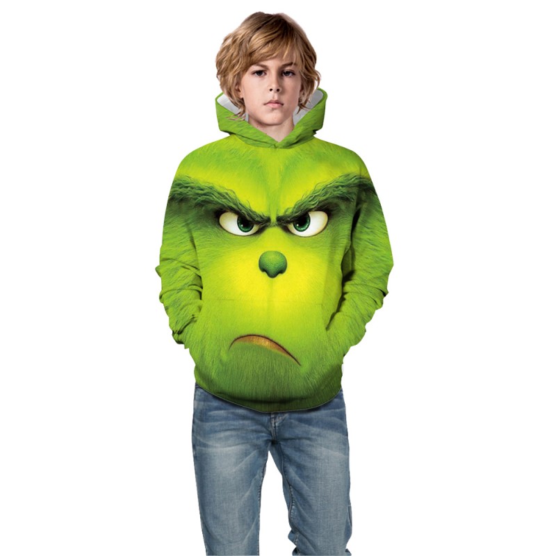 Kids Fashion The Grinch Pattern Long Sleeve Hoodie