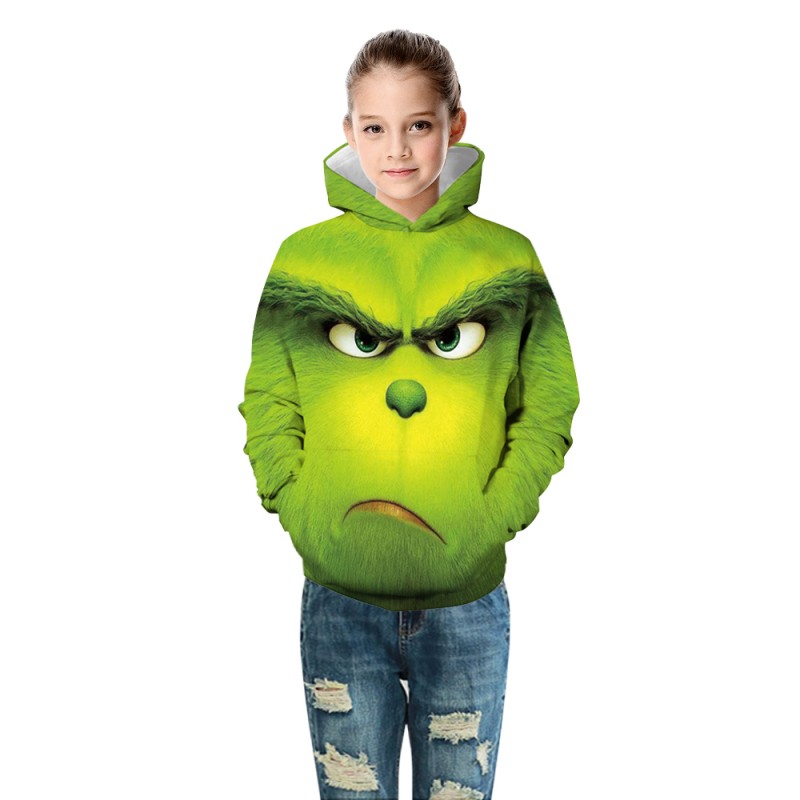 Kids Fashion The Grinch Pattern Long Sleeve Hoodie