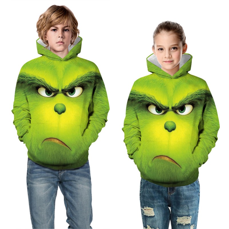 Kids Fashion The Grinch Pattern Long Sleeve Hoodie