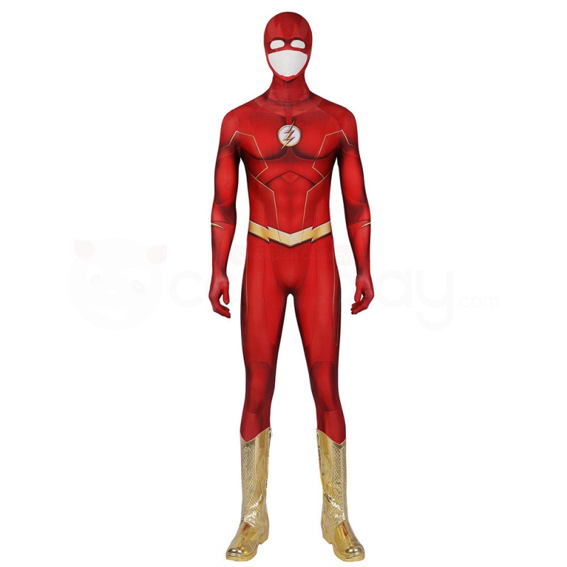 The Flash Barry Allen Cosplay Jumpsuit Halloween Superhero Costume With Boots 