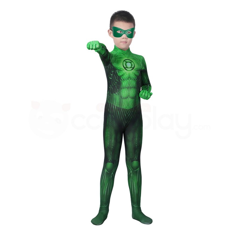 Kids Hal Jordan Zentai Jumpsuit Green Super Hero Cosplay Costumes