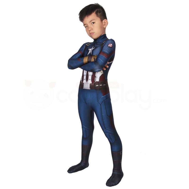 Kids Captain America 3D Jumpsuit Avengers Endgame Steven Rogers Cosplay Costume