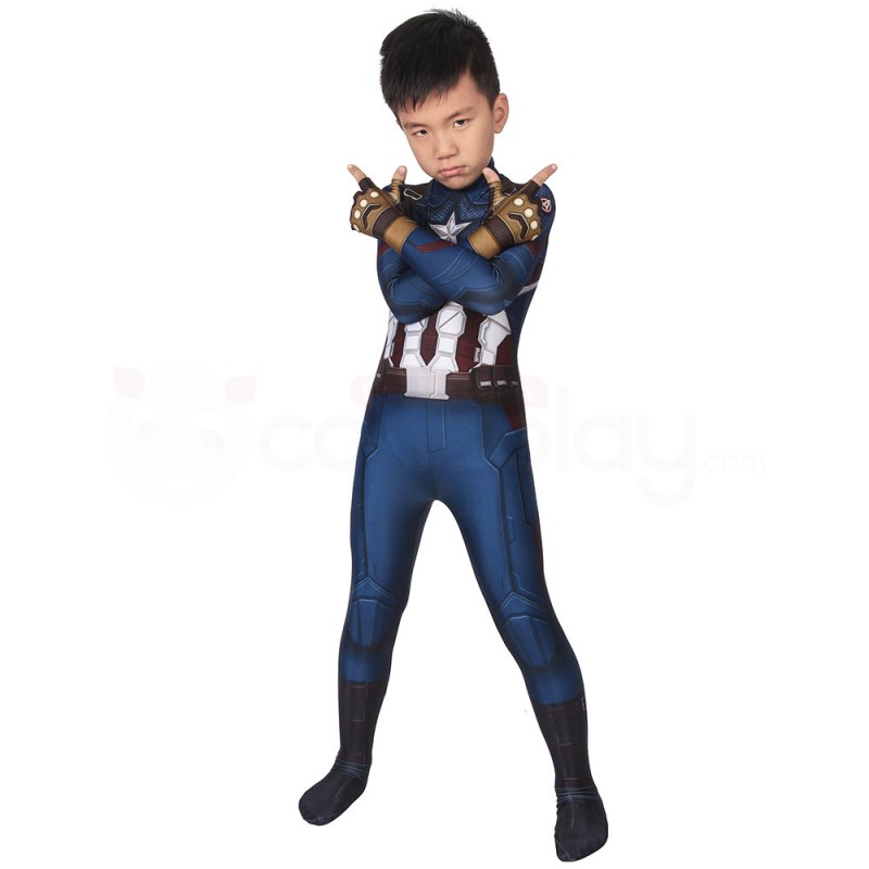 Kids Captain America 3D Jumpsuit Avengers Endgame Steven Rogers Cosplay Costume