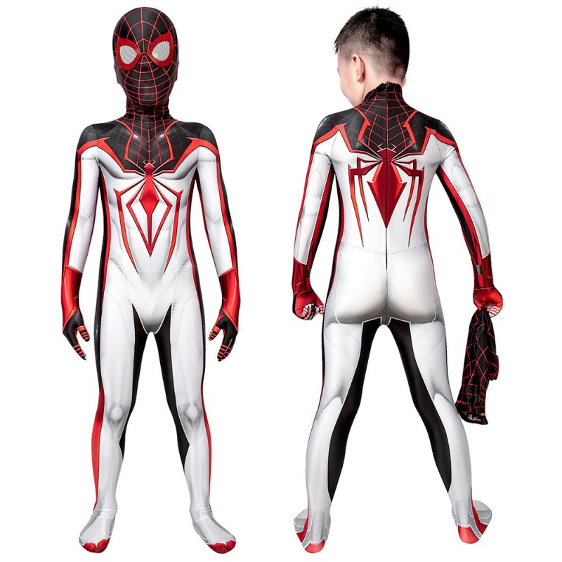 Kids Spider Man TRACK Suit White Spiderman Miles Morales Cosplay Costume