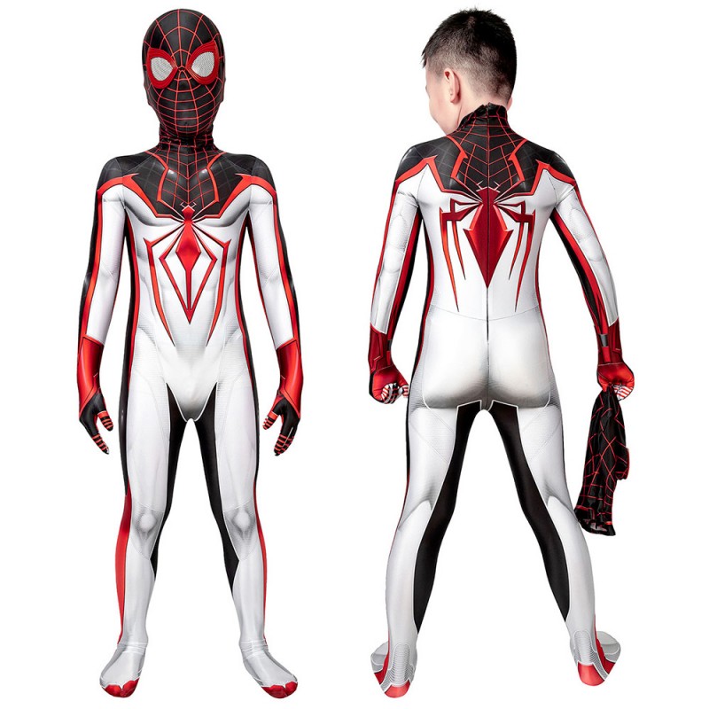 Kids Spider-Man TRACK Suit White Spiderman Miles Morales Cosplay Costume