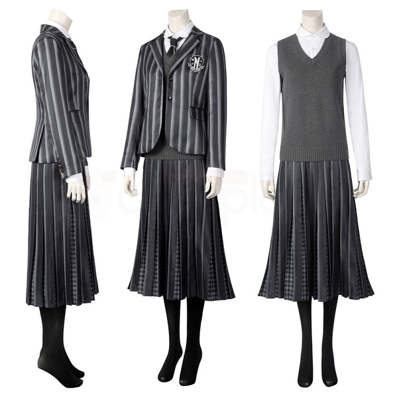 Wednesday Addams Cosplay Costumes The Addams School Uniform - CCosplay.com