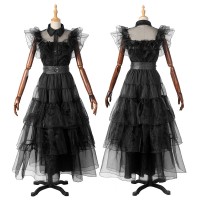 Wednesday Addams The Addams Cosplay Costumes Black Lace Dress