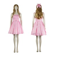 2023 Film Doll Pink Plaid Skirt Cosplay Halloween Costume