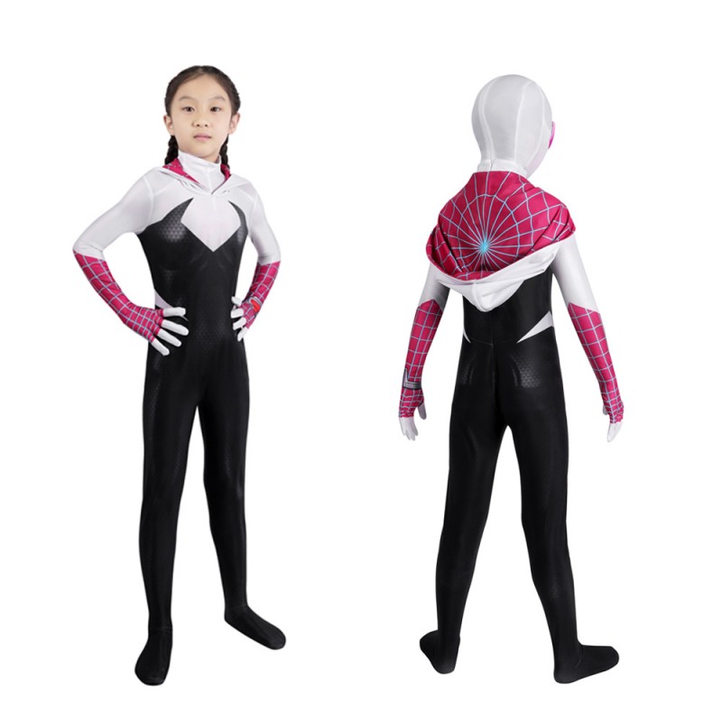 Kids Spider-Man Across The Spider-Verse Gwen Jumpsuit Cosplay Costumes
