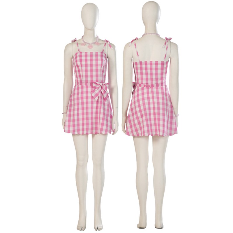 Movie 2023 Babi Costume Margot Robbie Pink Plaid Dress Halloween Cosplay Suit