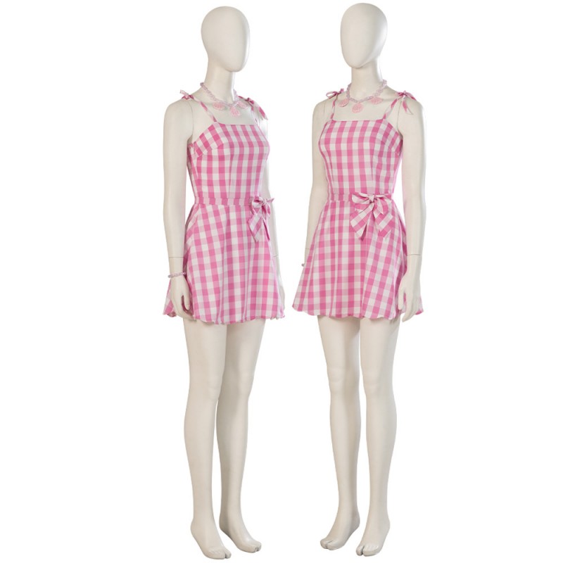 Movie 2023 Babi Costume Margot Robbie Pink Plaid Dress Halloween Cosplay Suit