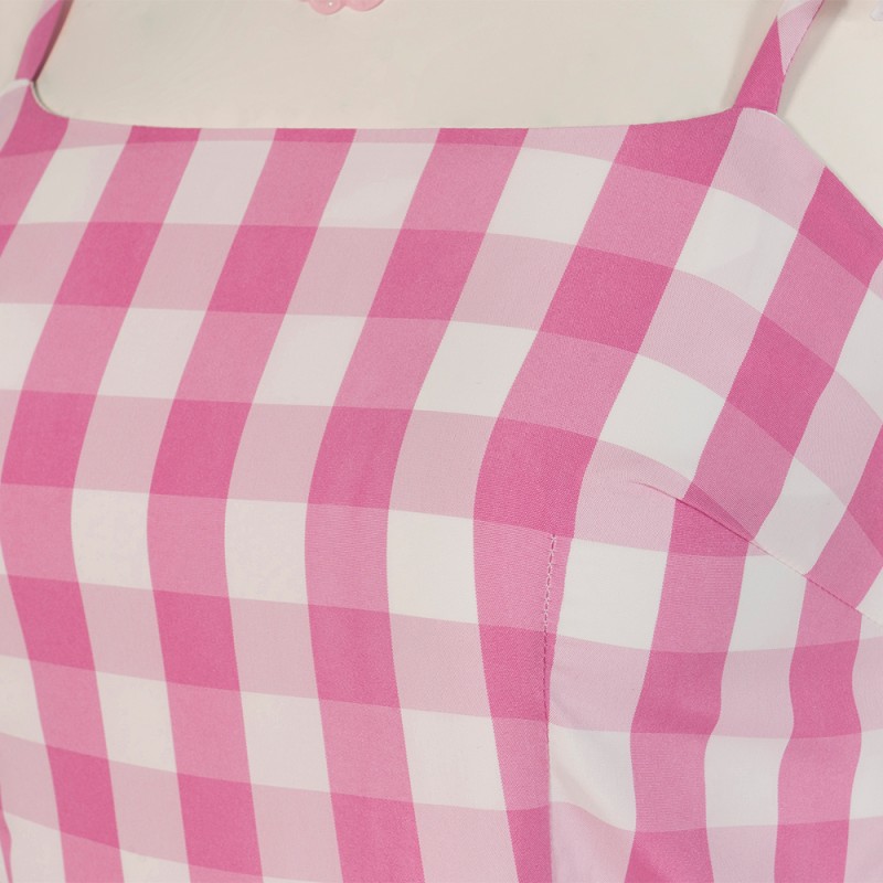 Movie 2023 Babi Costume Margot Robbie Pink Plaid Dress Halloween Cosplay Suit