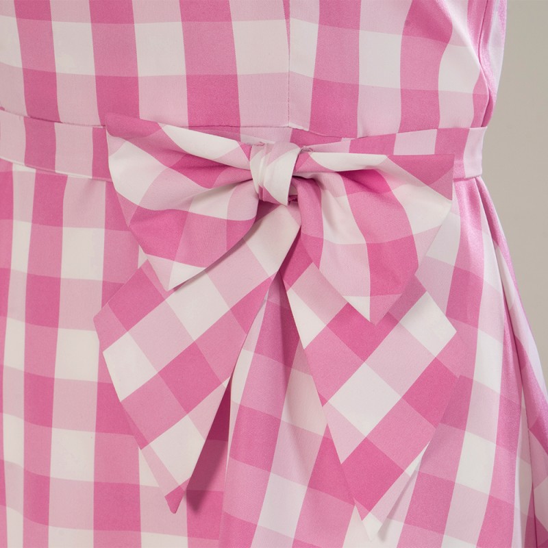 Movie 2023 Babi Costume Margot Robbie Pink Plaid Dress Halloween Cosplay Suit