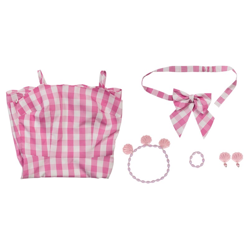 Movie 2023 Babi Costume Margot Robbie Pink Plaid Dress Halloween Cosplay Suit