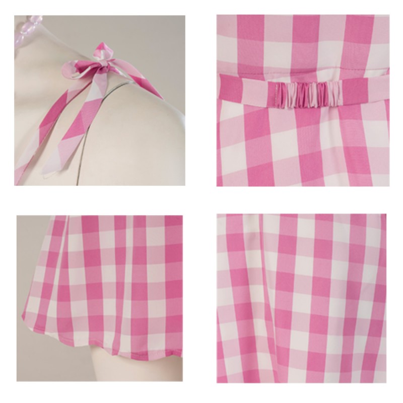 Movie 2023 Babi Costume Margot Robbie Pink Plaid Dress Halloween Cosplay Suit