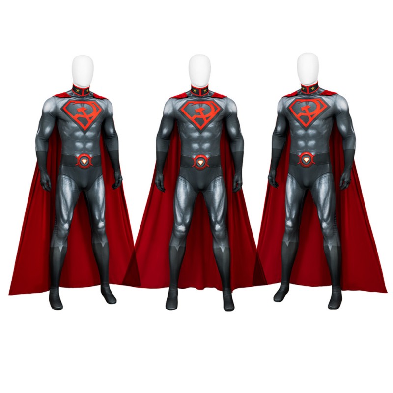 Clark Kent Jumpsuit Halloween Man Cosplay Costume Red Cloak