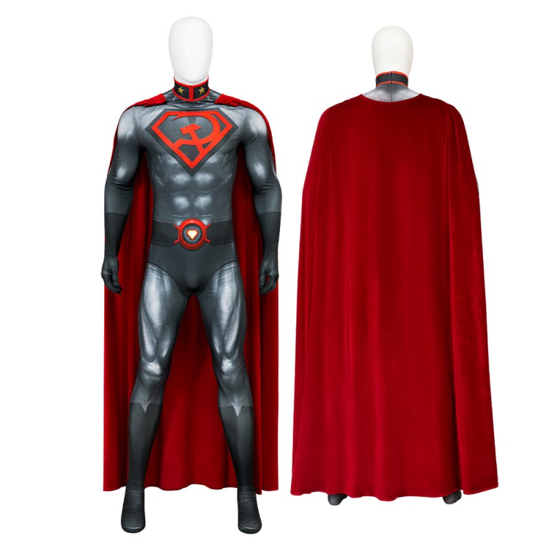 Clark Kent Jumpsuit Halloween Man Cosplay Costume Red Cloak