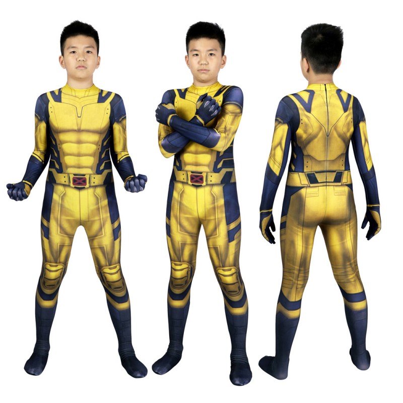 Kids Wolverine Jumpsuit Yellow Deadpool 3 Wolverine Cosplay Costumes