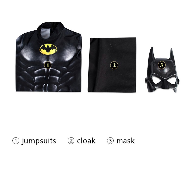 Kids Michael Keaton Suit TF Bat Bruce Wayne Jumpsuit Cosplay Costumes