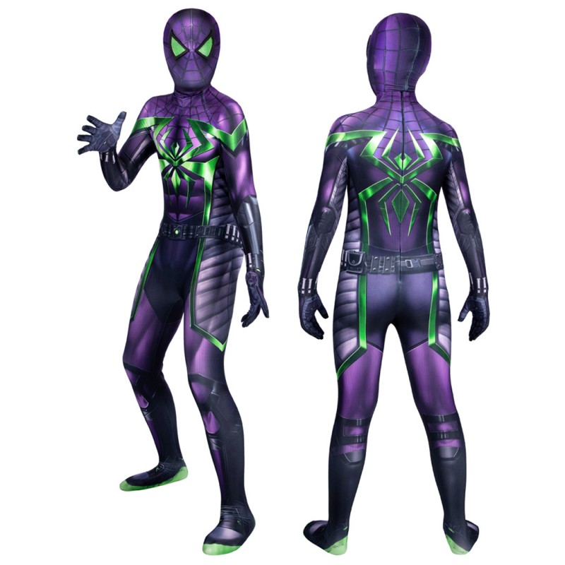 Kids Miles Morales Jumpsuit Spider-Man Purple Suit Halloween Cosplay Costumes