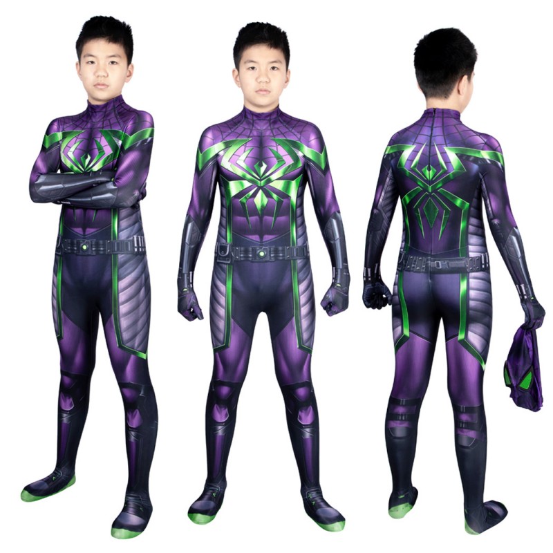 Kids Miles Morales Jumpsuit Spider-Man Purple Suit Halloween Cosplay Costumes