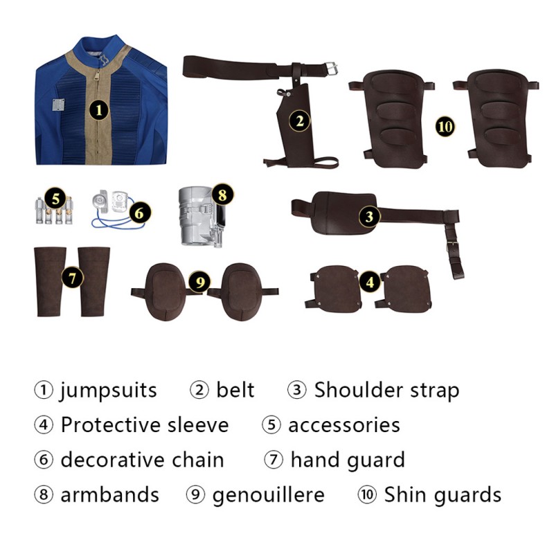 Clearance Sale - Ready To Ship - Male Vault 33 Cosplay Costume Blue Halloween Suit Uniform