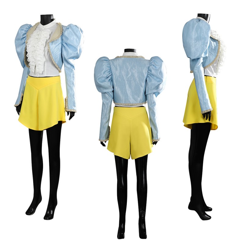 Poor Things Costume Bella Baxter Cosplay Suit Blue Coat Yellow Skirt