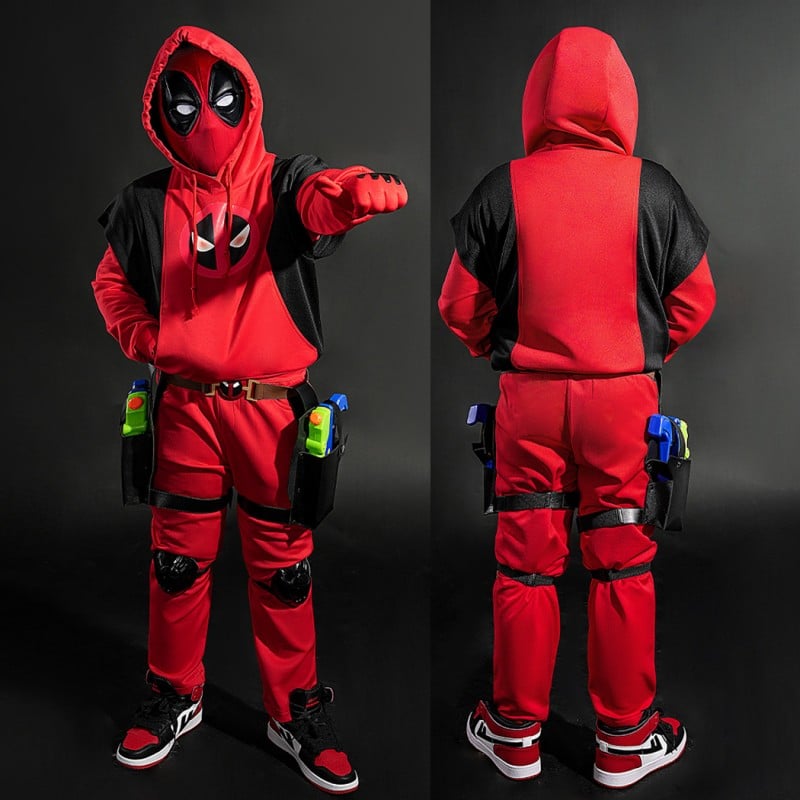 Kidpool Costume Deadpool 3 Wolverine Cosplay Suit Kids Hoodie Red Outfits