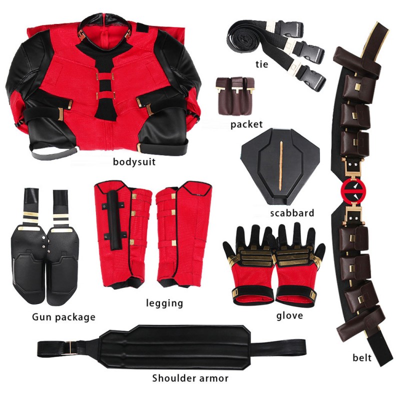 Deadpool 3 Cosplay Costume Wade Wilson Red Suit Halloween Outfits Deluxe Edition