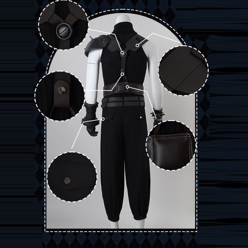 Final Fantasy 7 Cloud Strife Cosplay Costume FF VII Halloween Suit Black Outfits