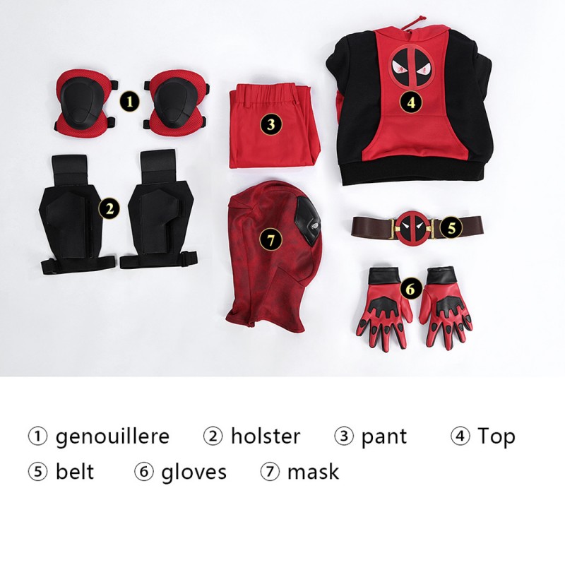 Kids Deadpool 3 Wade Wilson Cosplay Costume Red Deadpool Halloween Suit