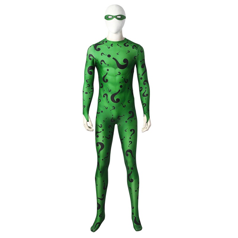Riddler Jumpsuit Bat Forever Riddler Cosplay Costumes Male Printed Suit