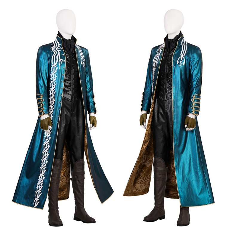 DMC 3 Vergil Costume Devil May Cry Cosplay Suit Blue Jacket Outfits