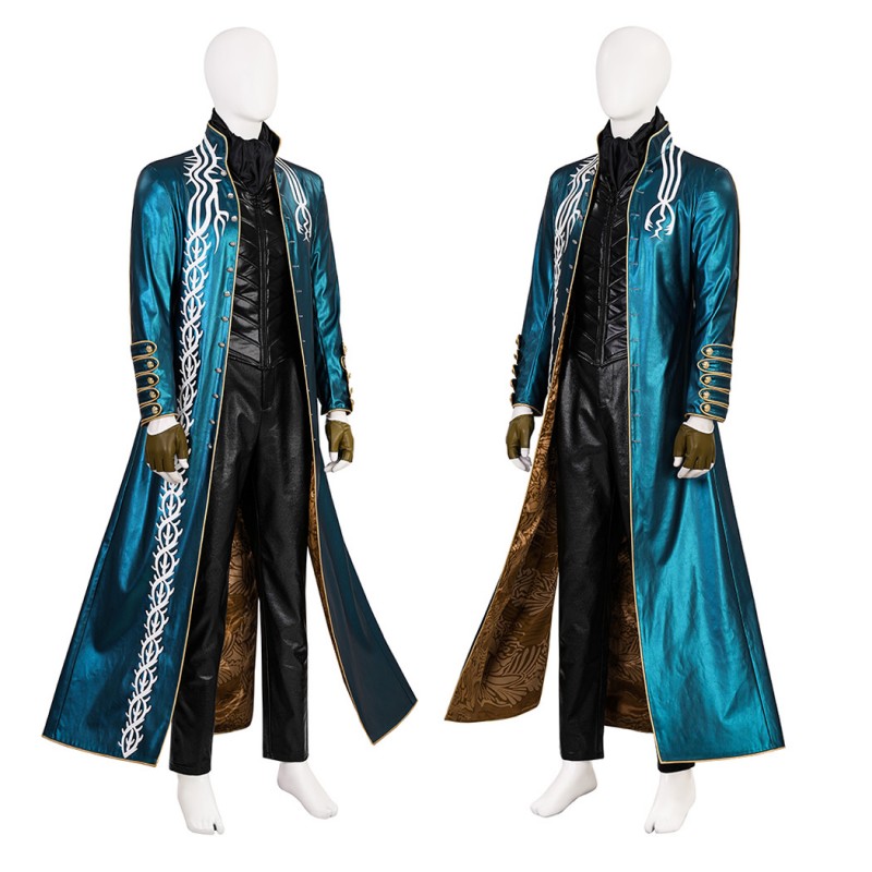 DMC 3 Vergil Costume Devil May Cry Cosplay Suit Blue Jacket Outfits