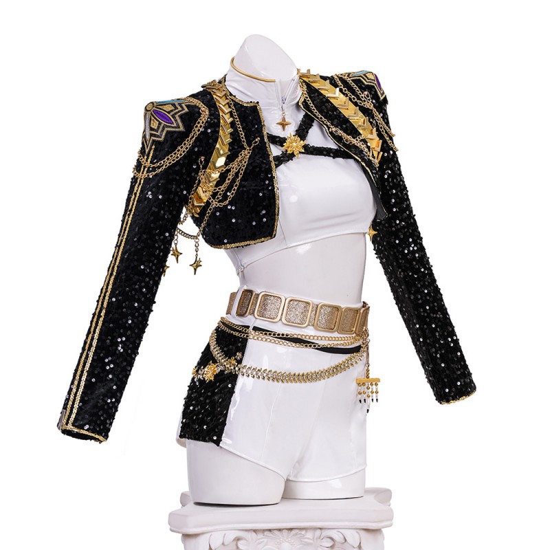 Rumi Halloween Suit KPop Demon Hunters Black White Cosplay Costume