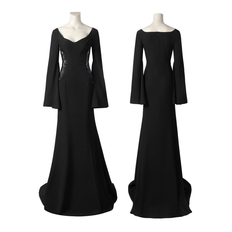 The Addams Family 2 Morticia Addams Costume Wednesday Cosplay Suit Black Dress