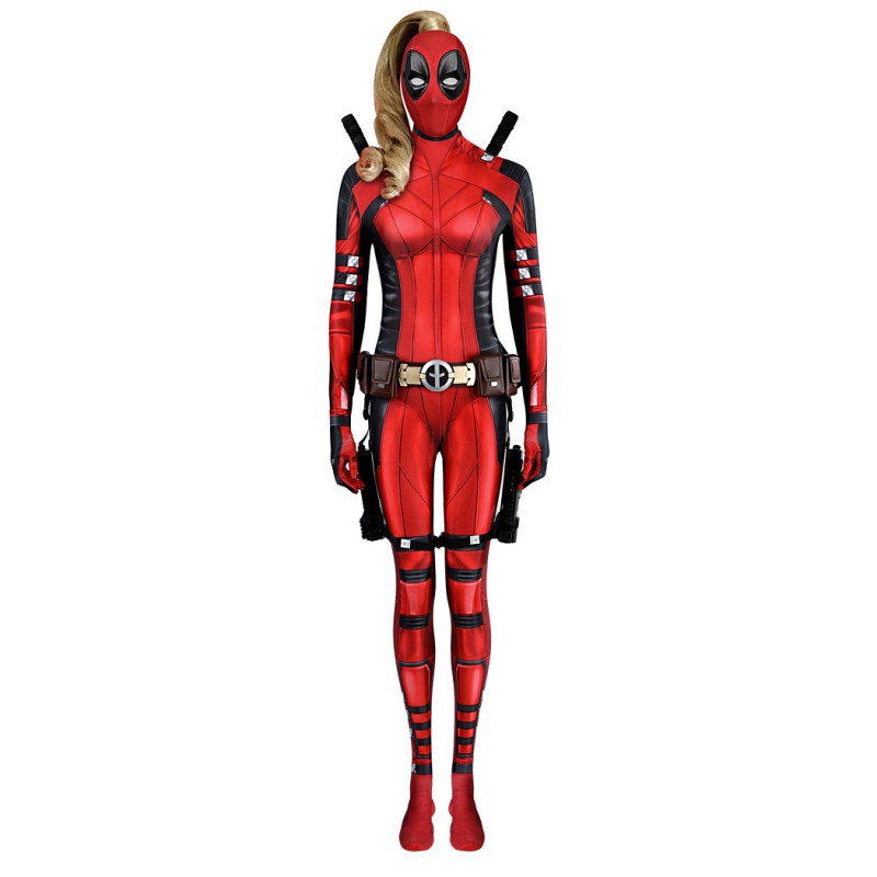 Lady Deadpool Jumpsuit Deadpool 3 Wolverine Cosplay Costume Red Suit with Accessories
