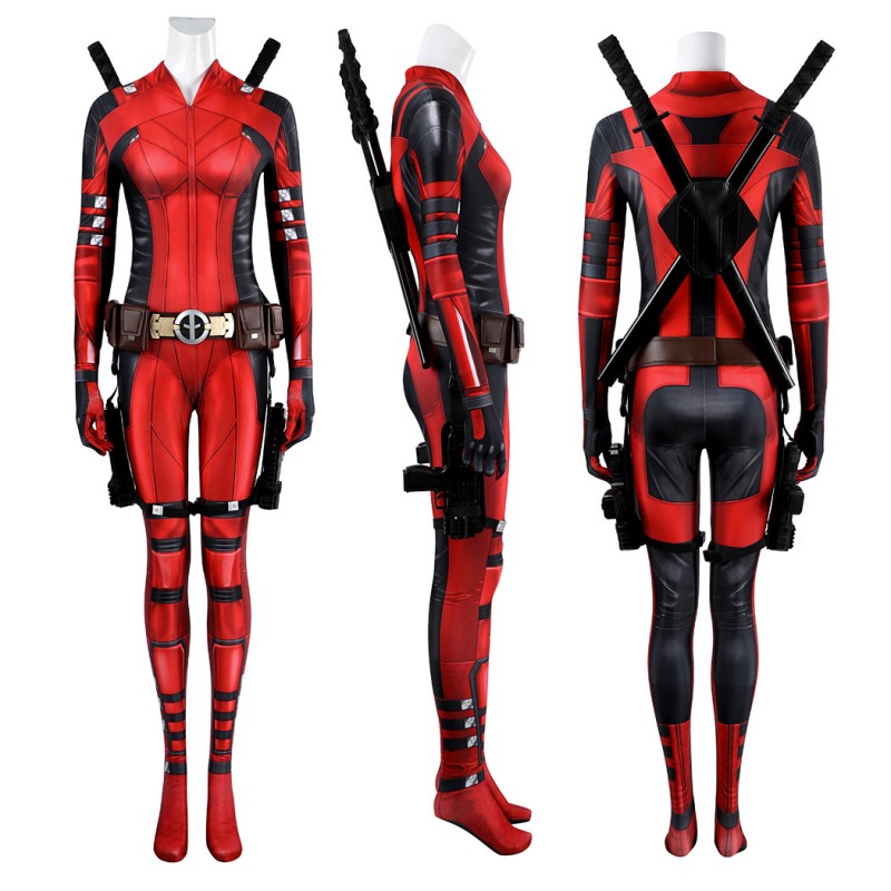Lady Deadpool Jumpsuit Deadpool 3 Wolverine Cosplay Costume Red Suit with Accessories
