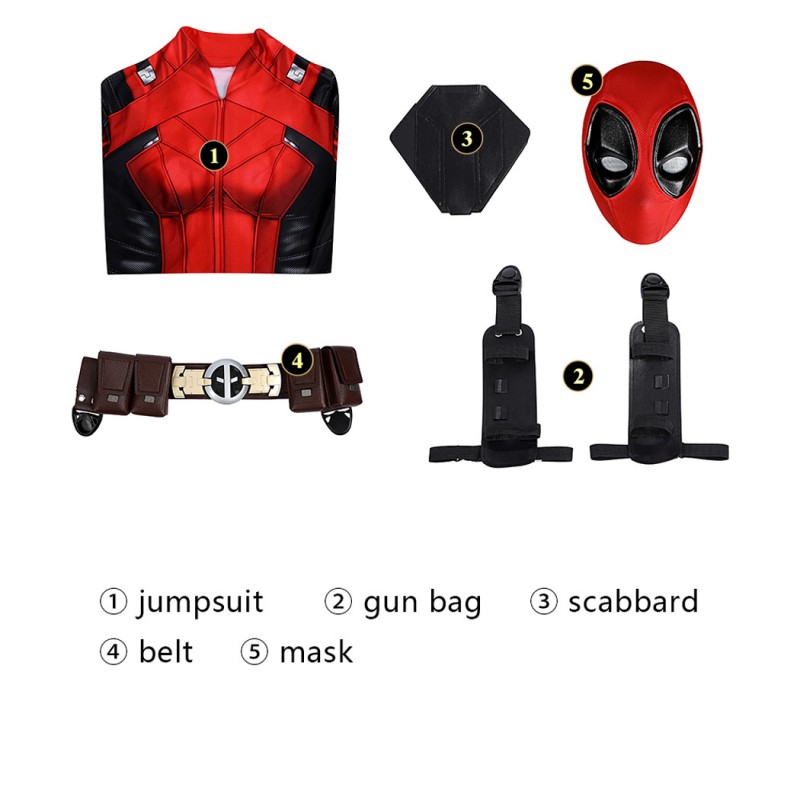 Lady Deadpool Jumpsuit Deadpool 3 Wolverine Cosplay Costume Red Suit with Accessories