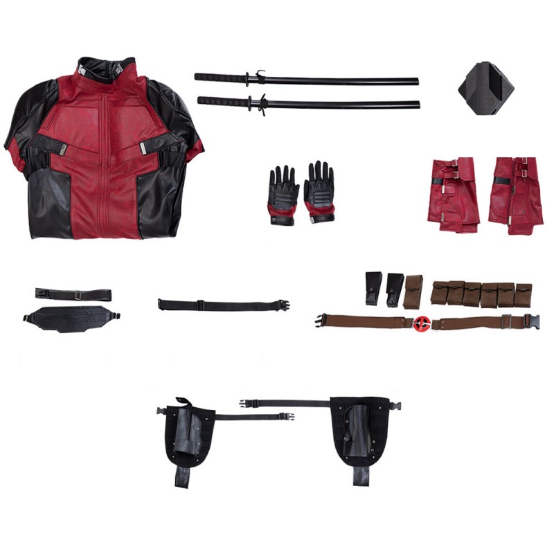 Deadpool 2 Wade Wilson Cosplay Costume Male Red Halloween Suit Deluxe Version