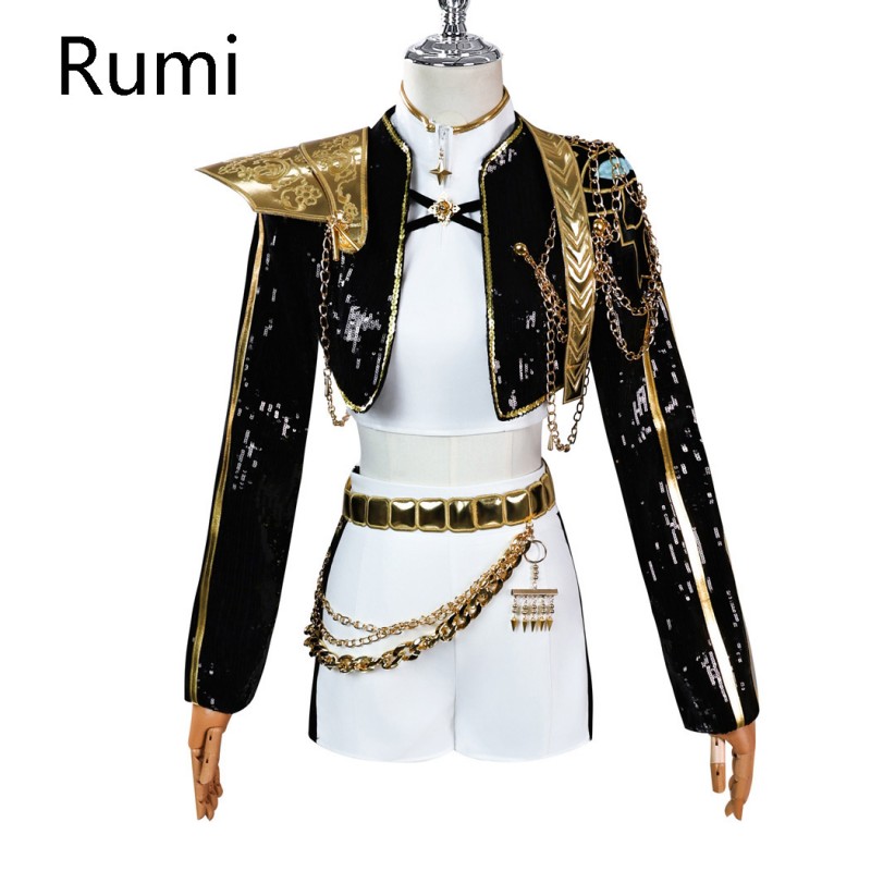 Kids Kpop Mira Rumi and Zoey Cosplay Costume Girls Black Golden Halloween Suit