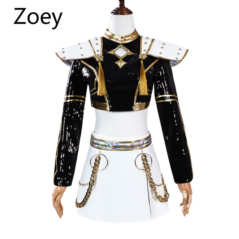 Kids Kpop Mira Rumi and Zoey Cosplay Costume Girls Black Golden Halloween Suit