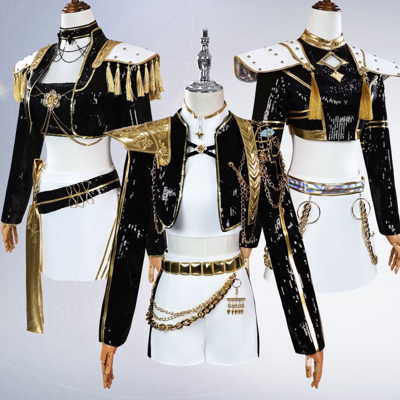 Kids Kpop Mira Rumi and Zoey Cosplay Costume Girls Black Golden Halloween Suit