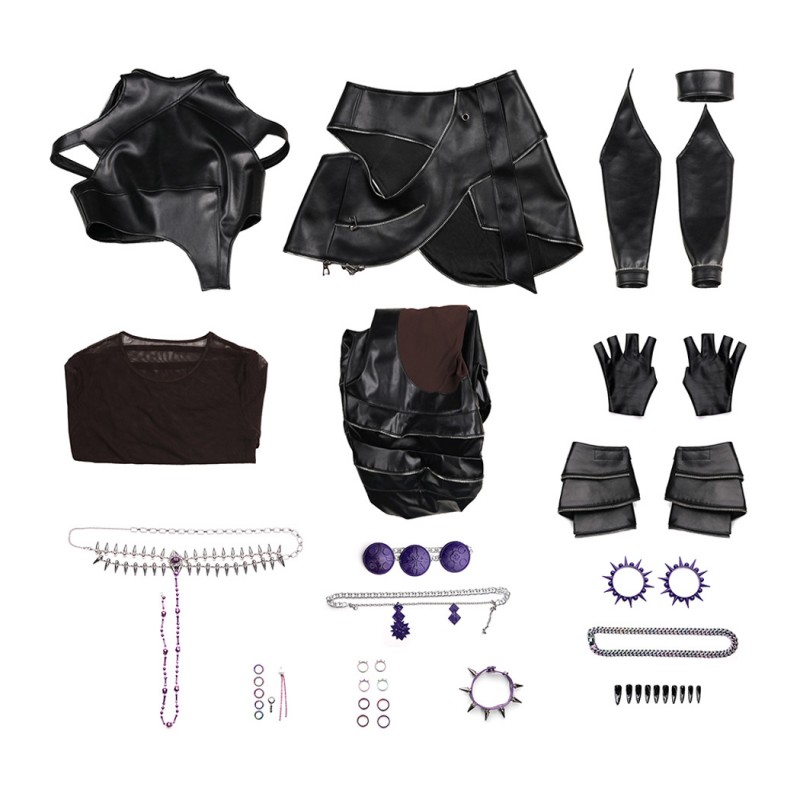 Kpop Zoey Cosplay Costume Black Leather Jacket Women Halloween Suit