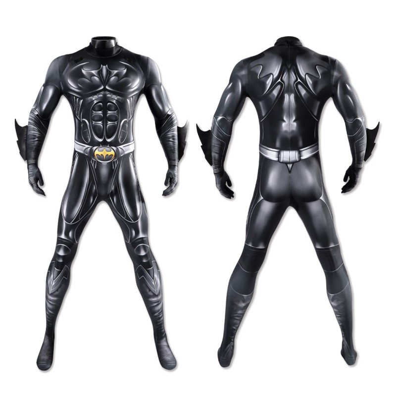 Bruce Thomas Wayne Black Jumpsuit Bat Forever Cosplay Costume Polyester Printed Suit