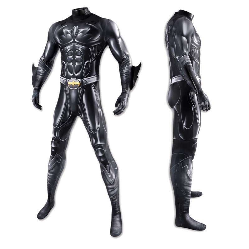 Bruce Thomas Wayne Black Jumpsuit Bat Forever Cosplay Costume Polyester Printed Suit