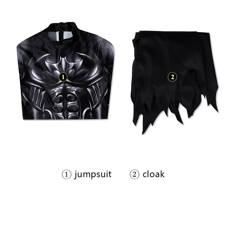 Bruce Thomas Wayne Black Jumpsuit Bat Forever Cosplay Costume Polyester Printed Suit