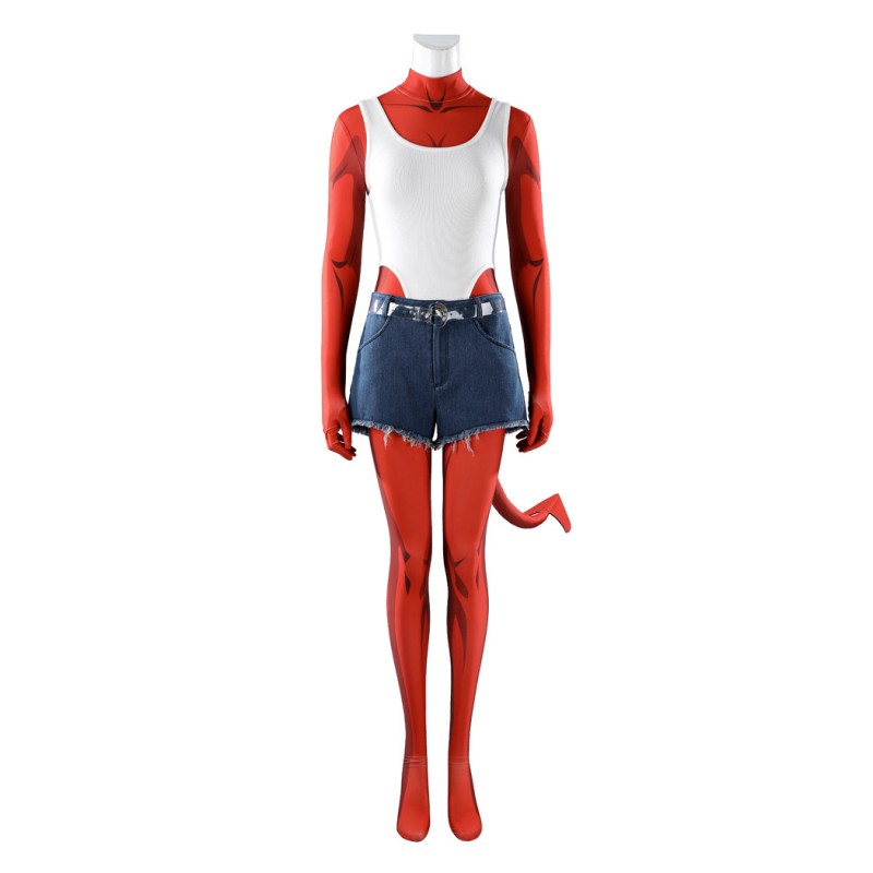 Dispatch Malevola Cosplay Costume Red Bodysuit for Women with Tail Full Set