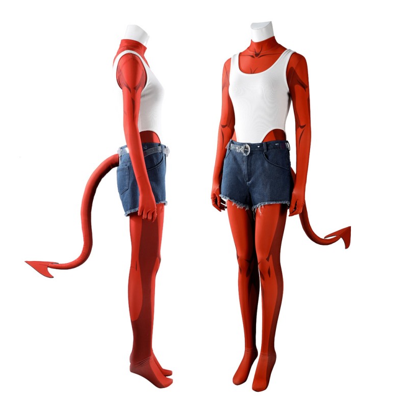 Dispatch Malevola Cosplay Costume Red Bodysuit for Women with Tail Full Set